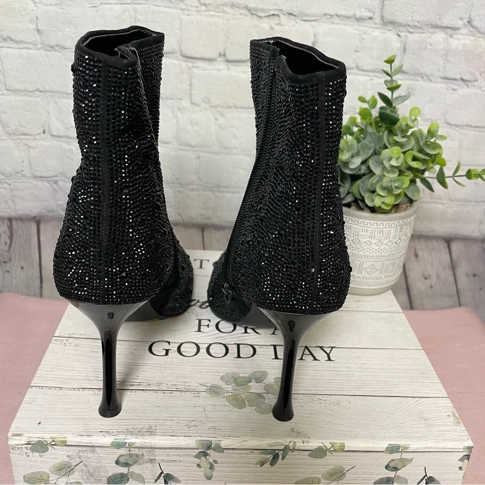 INC. Black Sequin Pointed Toe Stiletto Booty Shoes Size: 9M